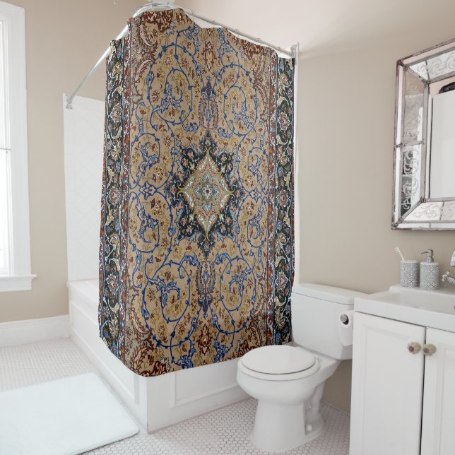 Central Persia Golden Yellow Blue  Shower Curtain (In Situ)
