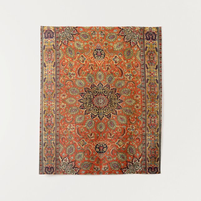 Central Persia Qum Orange Yellow Green  Tapestry (Front)