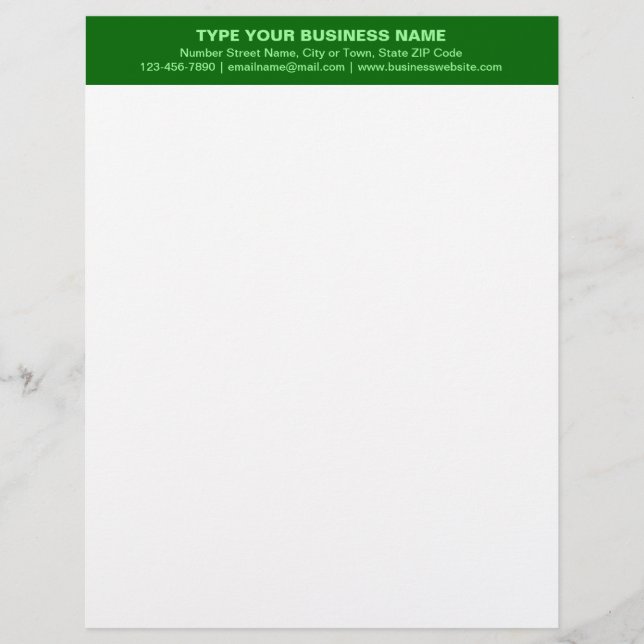 Centre Aligned and Monochrome Green Heading of Custom Letterhead (Front)