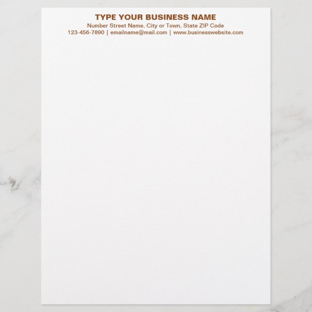 Centre Aligned Brown Plain Texts Heading of Custom Letterhead (Front)