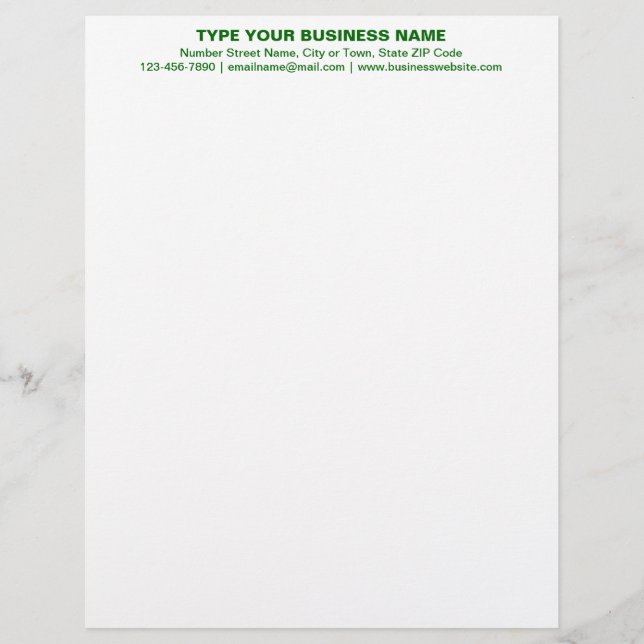 Centre Aligned Green Plain Texts Heading of Custom Letterhead (Front)