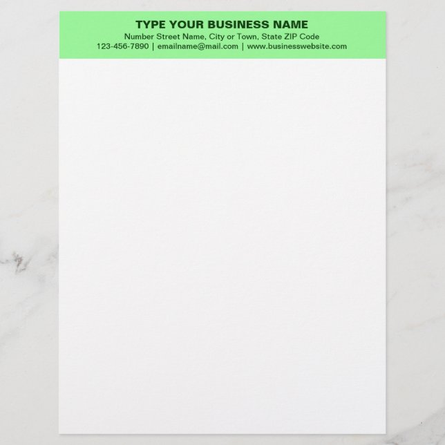 Centre Aligned Plain Texts, Light Green Heading of Custom Letterhead (Front)