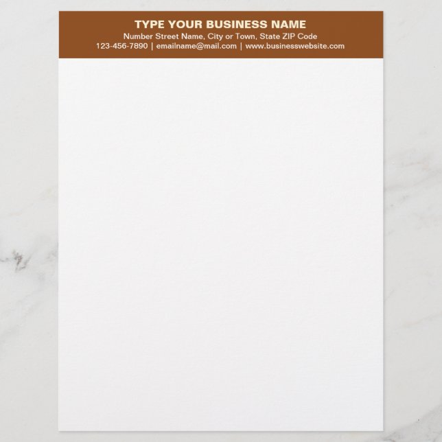 Centre Aligned Plain Texts on Brown Heading of Custom Letterhead (Front)