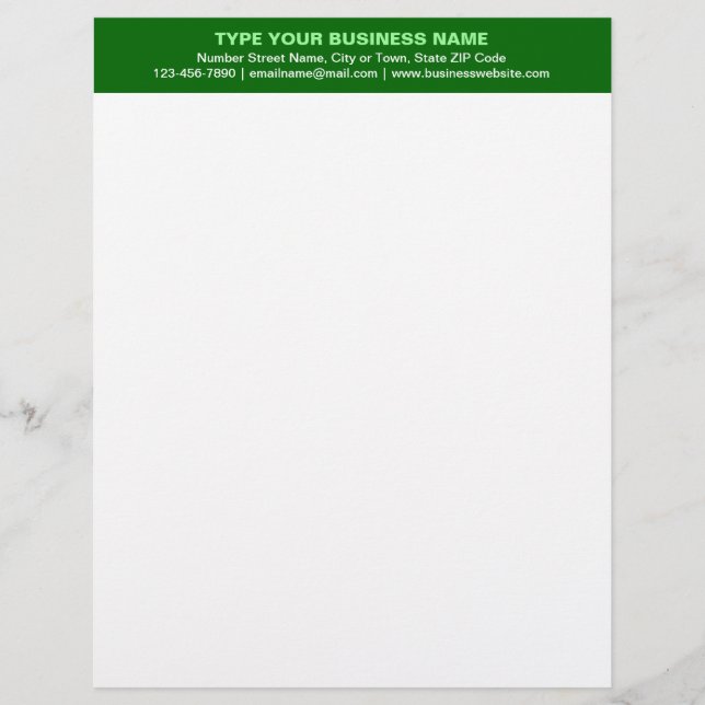 Centre Aligned Plain Texts on Green Heading of Custom Letterhead (Front)
