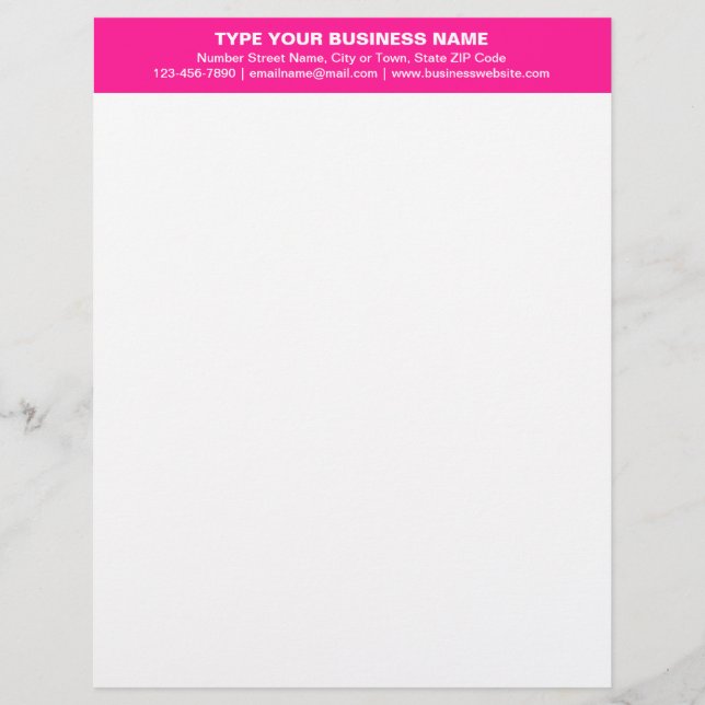 Centre Aligned Plain Texts on Pink Heading of Custom Letterhead (Front)