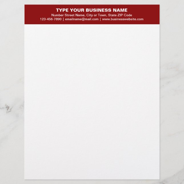 Centre Aligned Plain Texts on Red Heading of Custom Letterhead (Front)