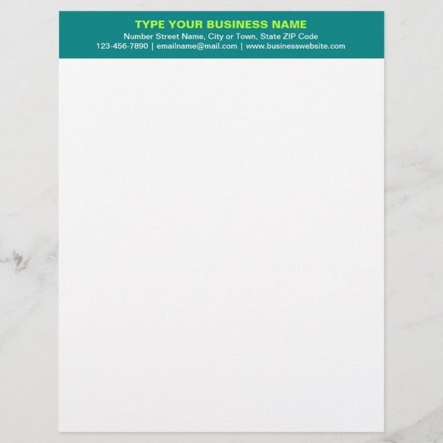 Centre Aligned Plain Texts, Teal Green Heading of Custom Letterhead (Front)