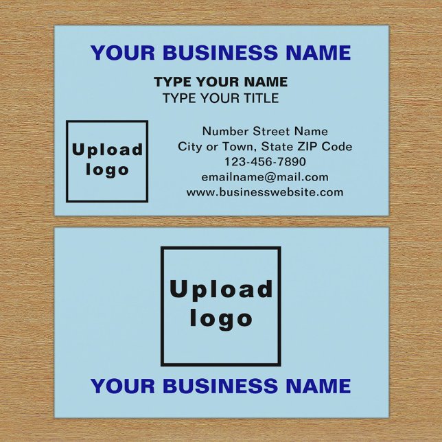 Centre Aligned Style Light Blue Business Card (The front and back of the light blue business card)