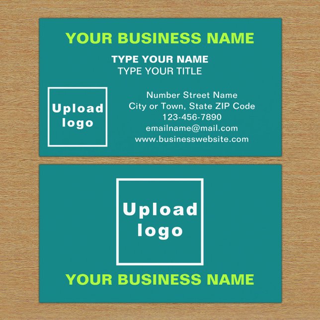 Centre Aligned Style Teal Green Business Card (The front and back of the teal green business card)