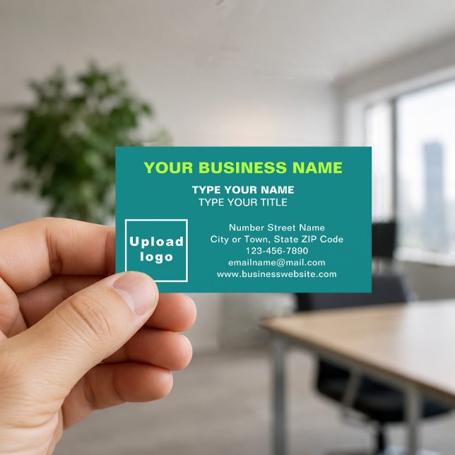 Centre-Aligned Teal Green Business Cards (Front of the business card)