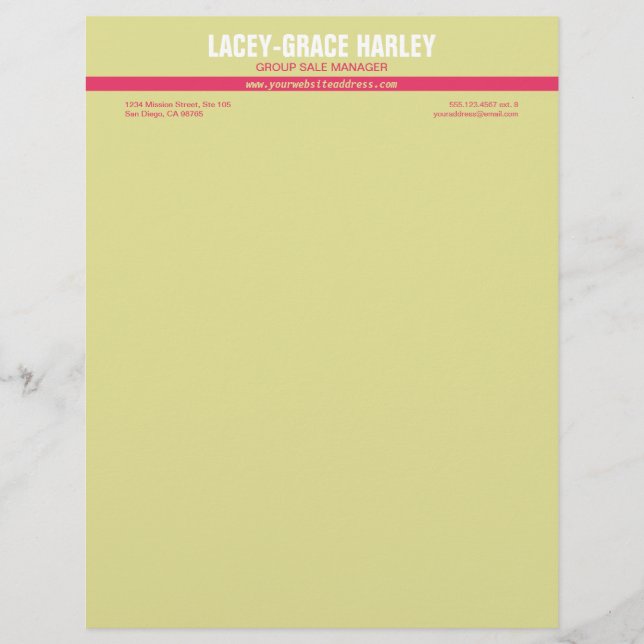 Centre attention pink stripe ecru professional customised letterhead (Front)