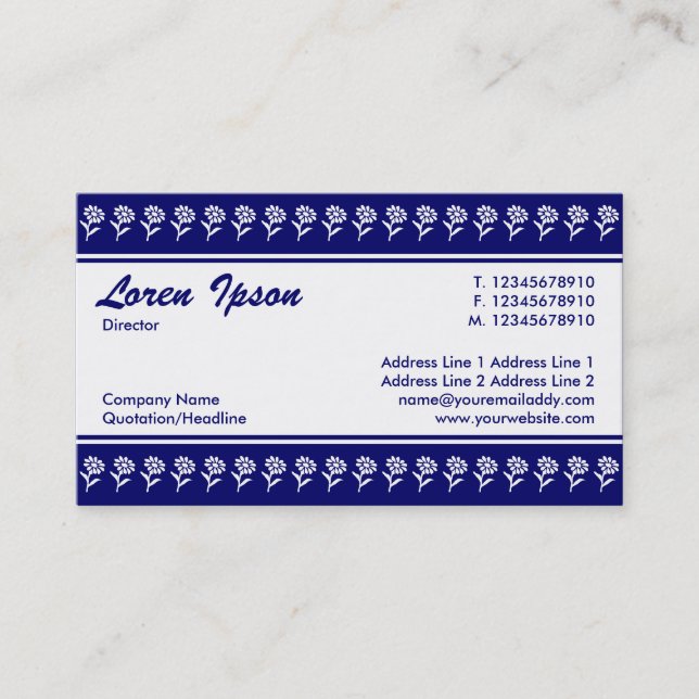 Centre Band (Flower Border) - Dark Blue Business Card (Front)