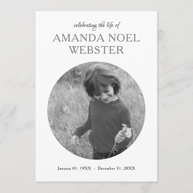 centre circle photo memorial invitation (Front)