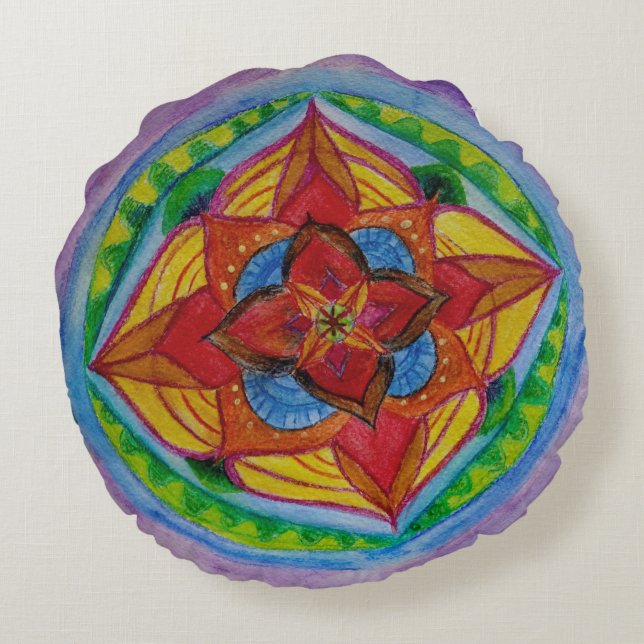 Centre Flower Mandala Zen Round Throw Pillow (16") (Back)