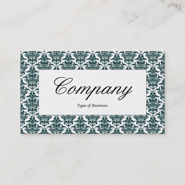 Centre Label - Dark Green Damask Business Card (Front)