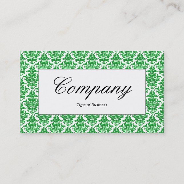 Centre Label - Grass Green Damask Business Card (Front)