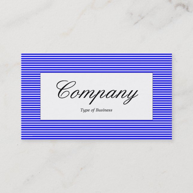 Centre Label - Lined Pattern - Blue and White Business Card (Front)