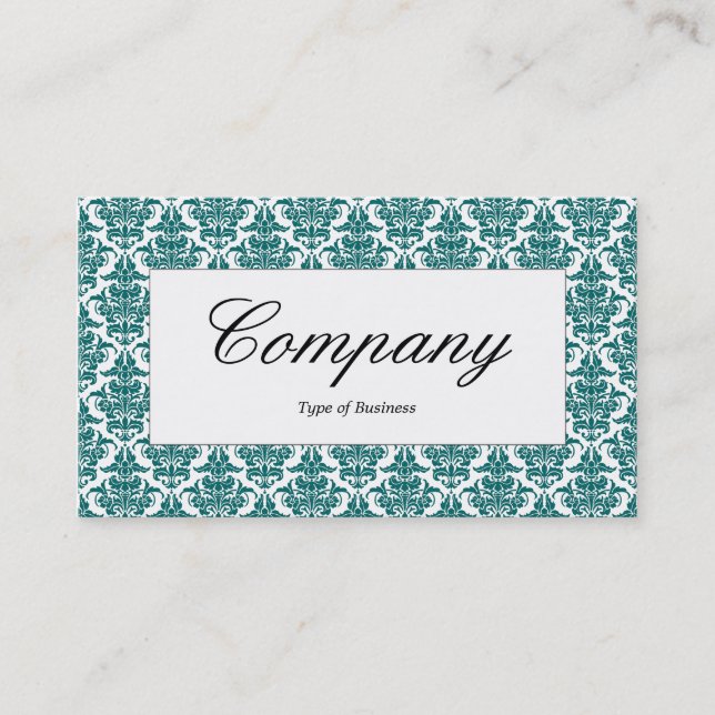 Centre Label - Moss Green Damask Business Card (Front)