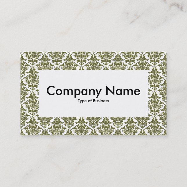 Centre Label v4 - Deep Olive Damask Business Card (Front)