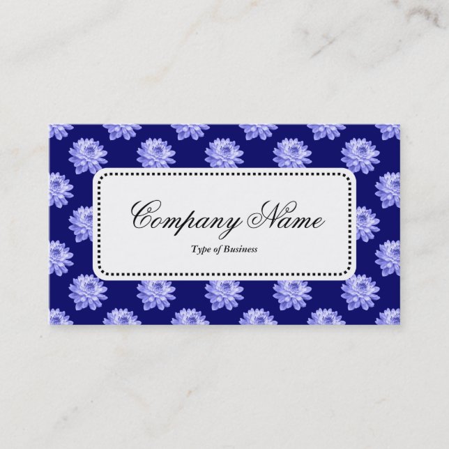 Centre Label v5 - Chrysanthemum Pattern Dp Navy Bl Business Card (Front)