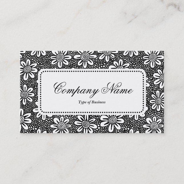 Centre Label v5 - Flower Pattern 140617 - Black Business Card (Front)