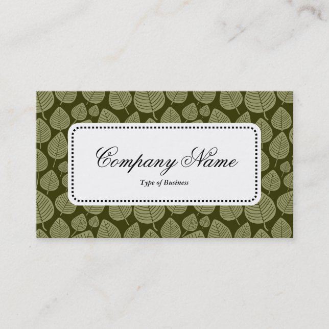 Centre Label v5 - Leaf Pattern 02 - Olive Shades Business Card (Front)
