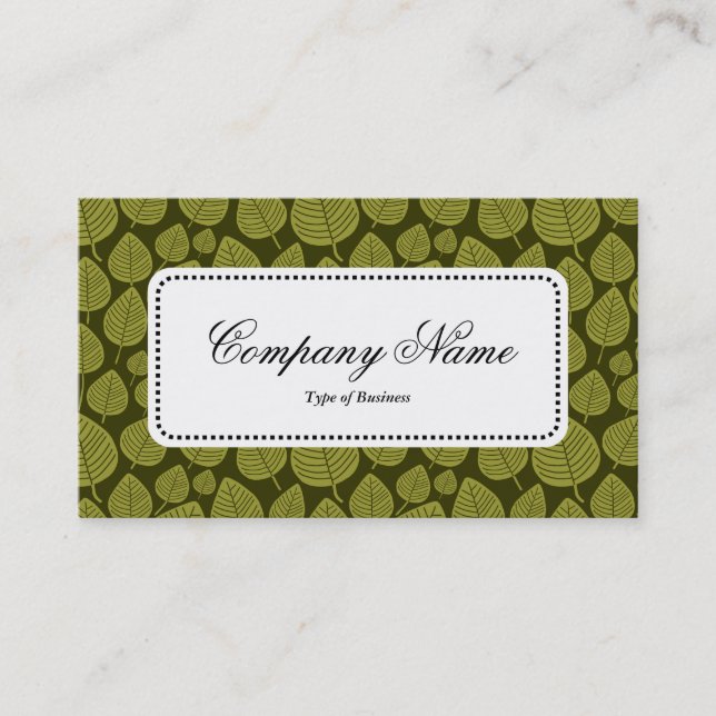 Centre Label v5 - Leaf Pattern 02 - Olive Shades Business Card (Front)