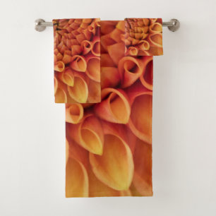 Centre Orange Dahlia Flower Bath Towel Set