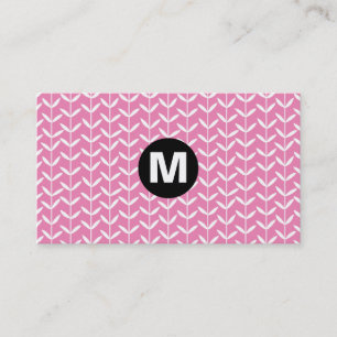 Centre Spot Monogram - Leaf Stalks - Pink ef84b4 Business Card
