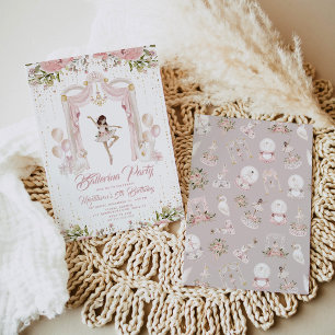 Centre stage brownette ballerina birthday party invitation