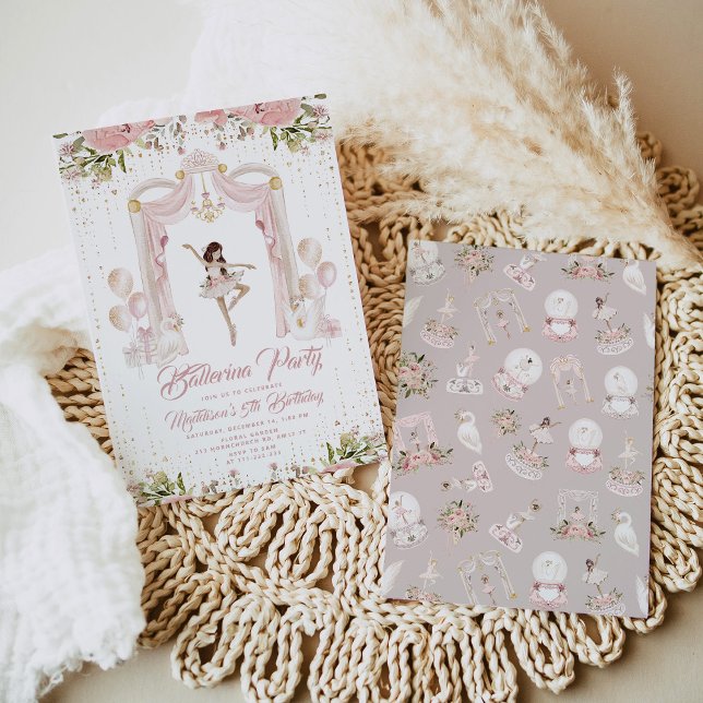 Centre stage brownette ballerina birthday party invitation (Creator Uploaded)