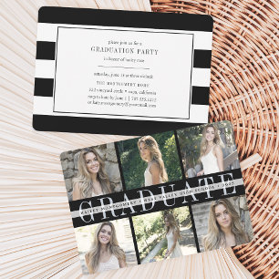 Centre Stripe   Six Photo Graduation Party Invite