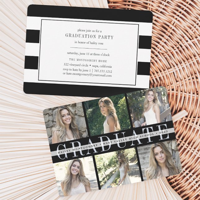 Centre Stripe | Six Photo Graduation Party Invite (Creator Uploaded)