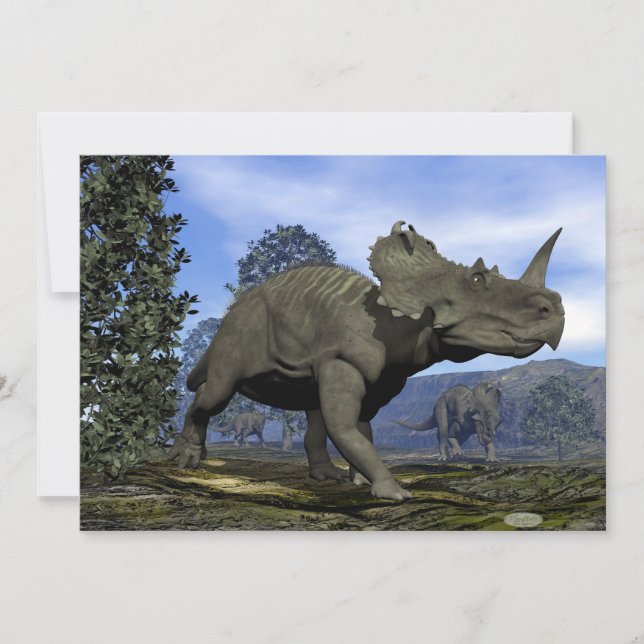 Centrosaurus dinosaurs walking among magnolia tree (Front)
