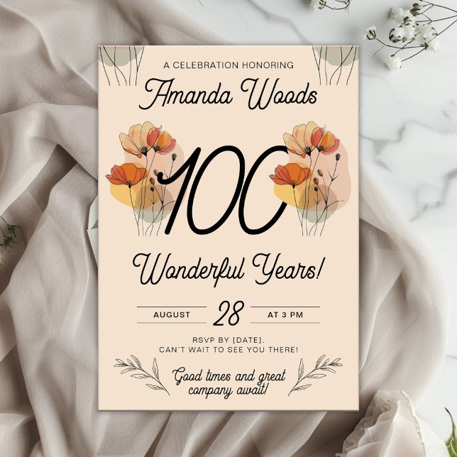 Century Floral 100th Birthday Jubilee Invitation (Creator Uploaded)