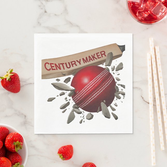 Century Maker Cricket Bat and Ball Sports Napkin (Creator Uploaded)