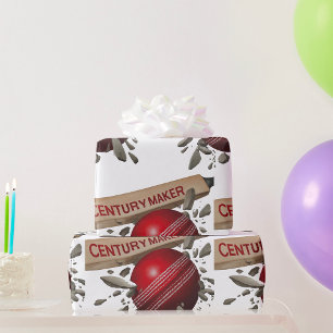 Century Maker Cricket Bat and Ball Sports Wrapping Paper