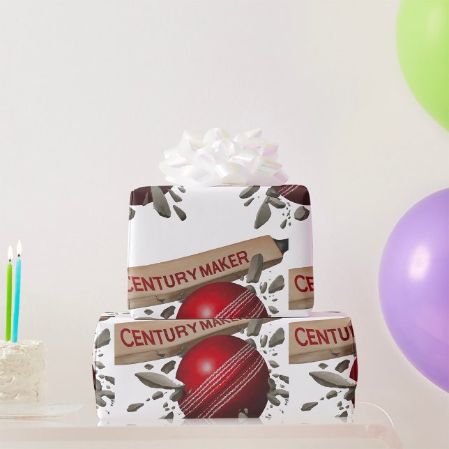 Century Maker Cricket Bat and Ball Sports Wrapping Paper (Creator Uploaded)