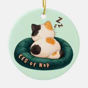 "CEO of Nap" Cat Sleeping on The Couch Ceramic Tree Decoration