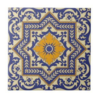 Ceramic Azulejo Style Blue Orange Tile