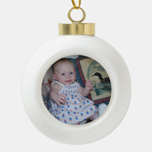 Ceramic Ball Poinsettia Design with Cute Photo Christmas Ornament