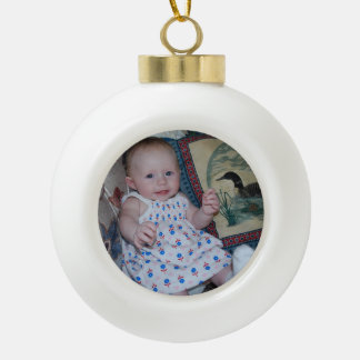Ceramic Ball Poinsettia Design with Cute Photo Christmas Ornament