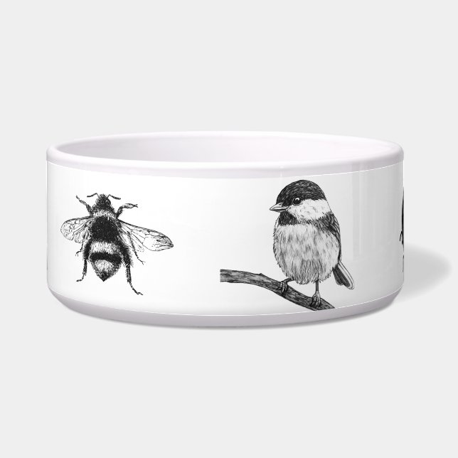 Ceramic Bowl - Water Bowl Insects & Birds (Front)