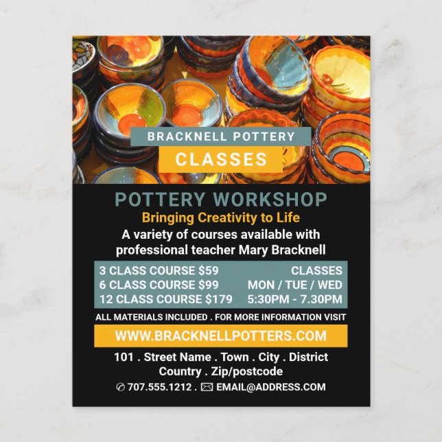 Ceramic Bowls, Pottery Classes, Potters Advert Flyer (Front)