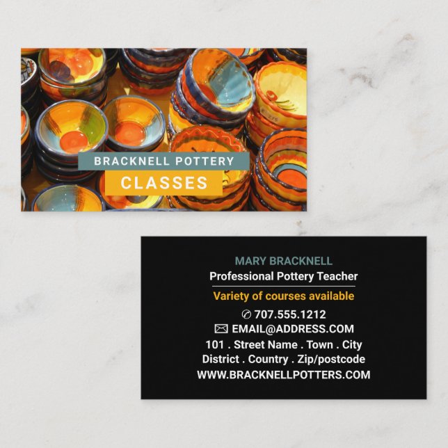 Ceramic Bowls, Pottery Classes, Potters Business Card (Front/Back)