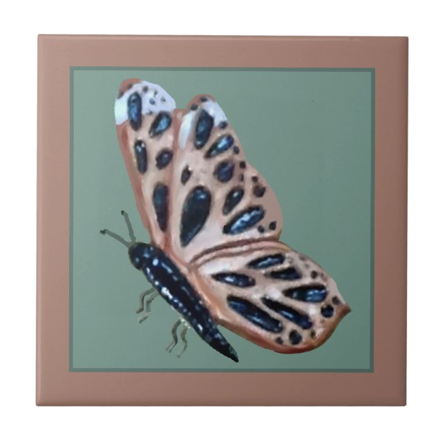 Ceramic Butterfly tile copper and black (Front)