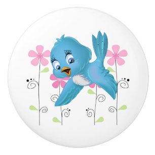 Ceramic Cabinet Knob-Blue Bird Knob