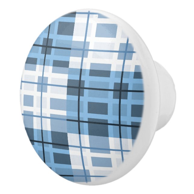 Ceramic Cabinet Knob-Blue Plaid Ceramic Knob (Right)