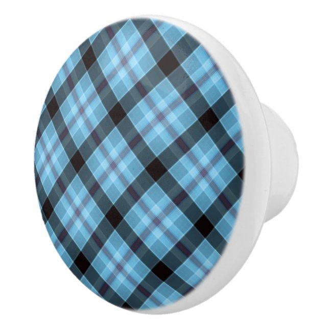 Ceramic Cabinet Knob-Blue Plaid Knob (Right)