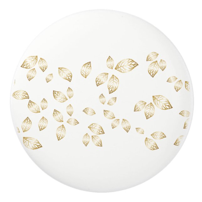 Ceramic Cabinet Knob-Gold Leaves Ceramic Knob (Front)